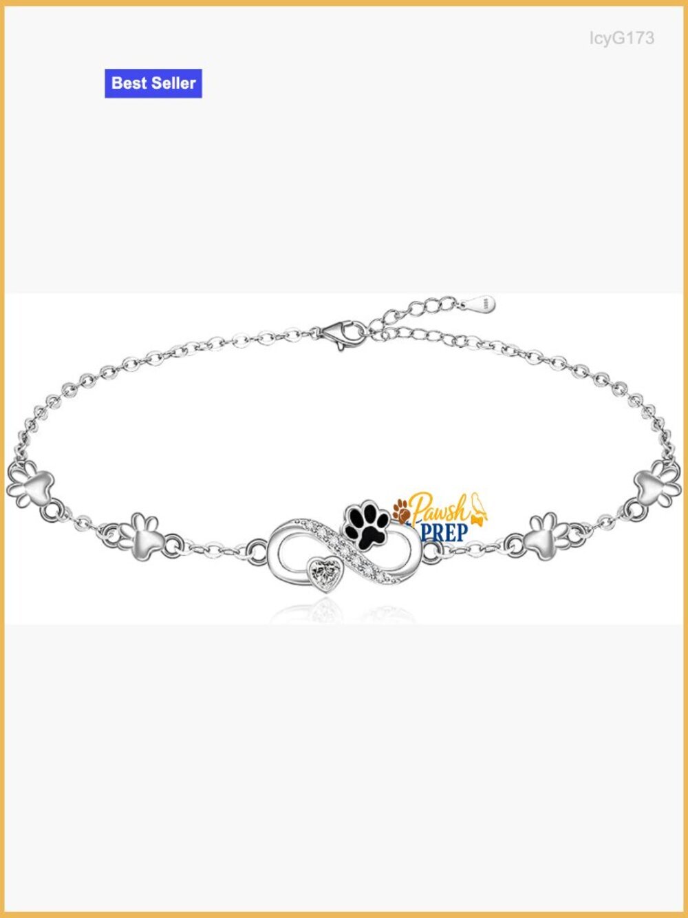 Sterling Silver Paw Print Infinity Heart Charm Bracelet Adjustable 9 Inch